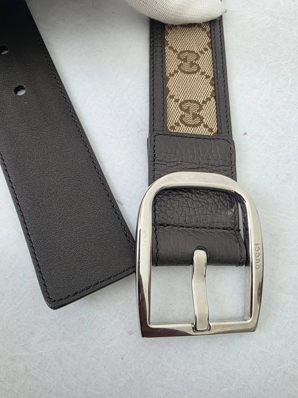 Auth Gucci GG Canvas Leather Belt